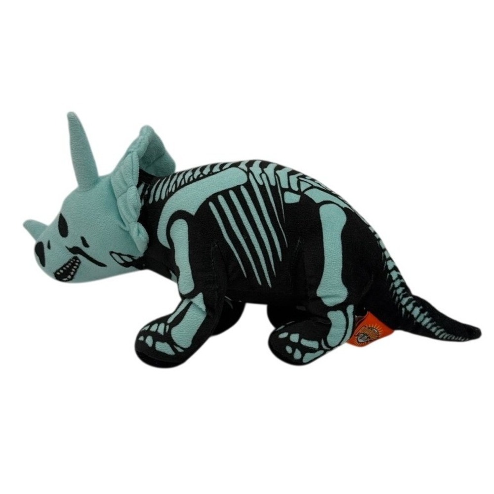 Adventure Planet Skeleton Triceratops Plush‎ Dinosaur Black Aqua 17.5" Halloween